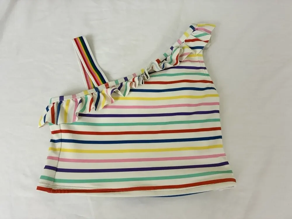 Hanna Andersson Sz 10 Rainbow Allover Print One Shoulder Swim Top